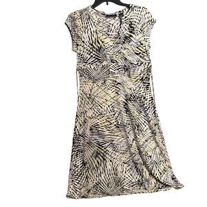 NWT Axcess Chic Black and Yellow Stretchy Patterned V-Neck Midi Dress Size Small